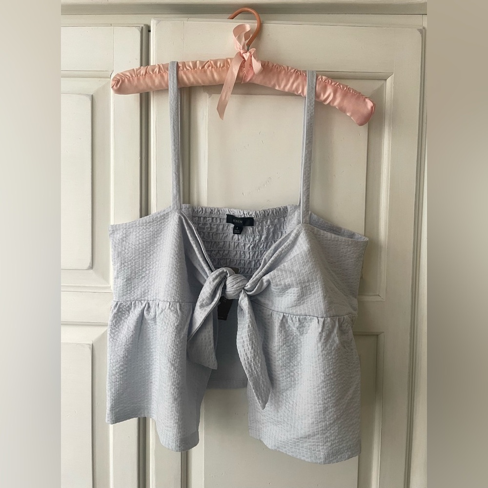 J Crew Seersucker Tie-front Top NWT